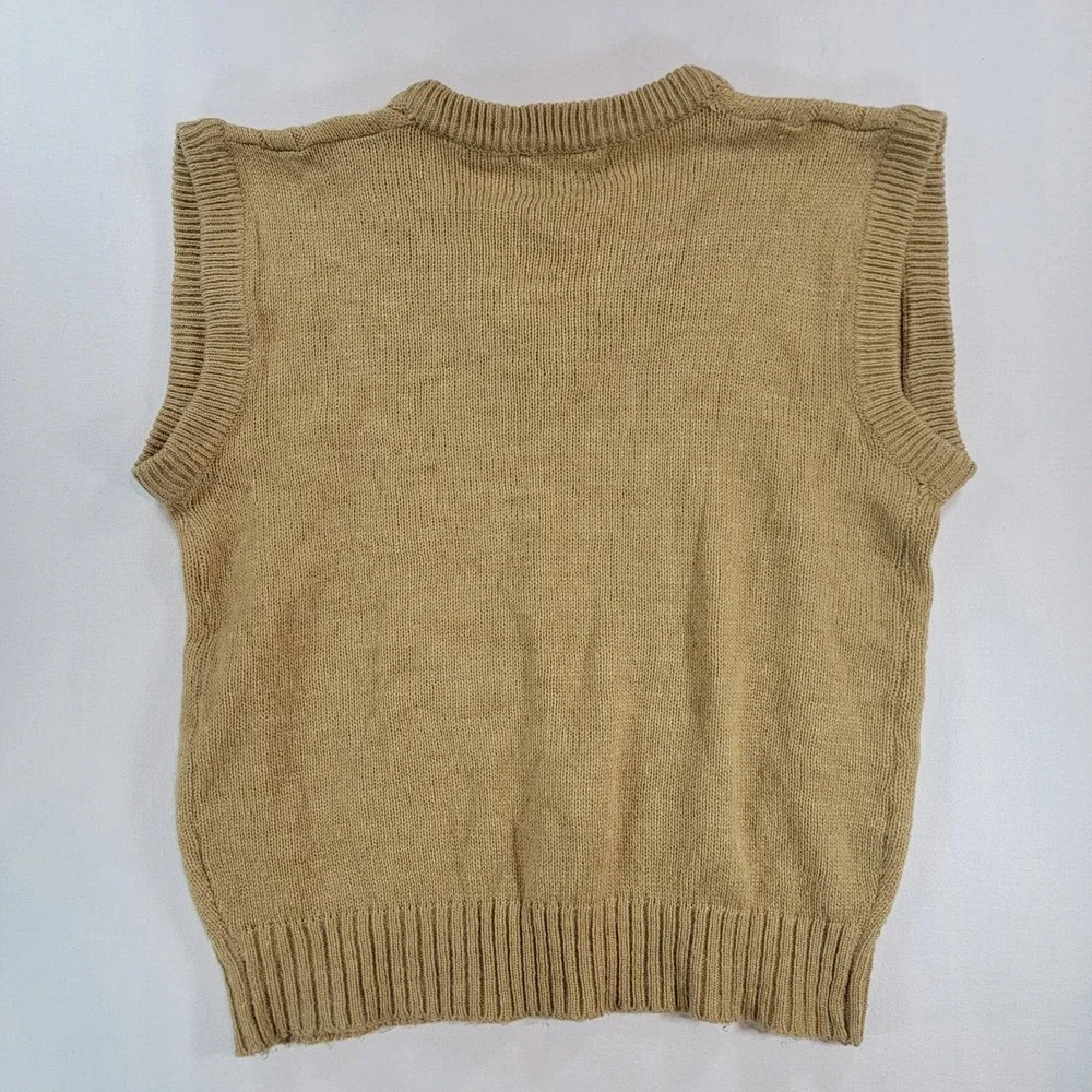 Vintage Troy Hill Ltd Mens Tan Cable Knit V-Neck Sweater Vest Medium Camel Brown